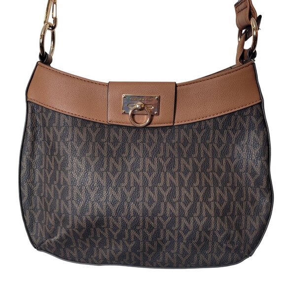 Jones New York Brown Signature Monogram Vinyl Crossbody Shoulder Bag W/Adj strap - Picture 10 of 12